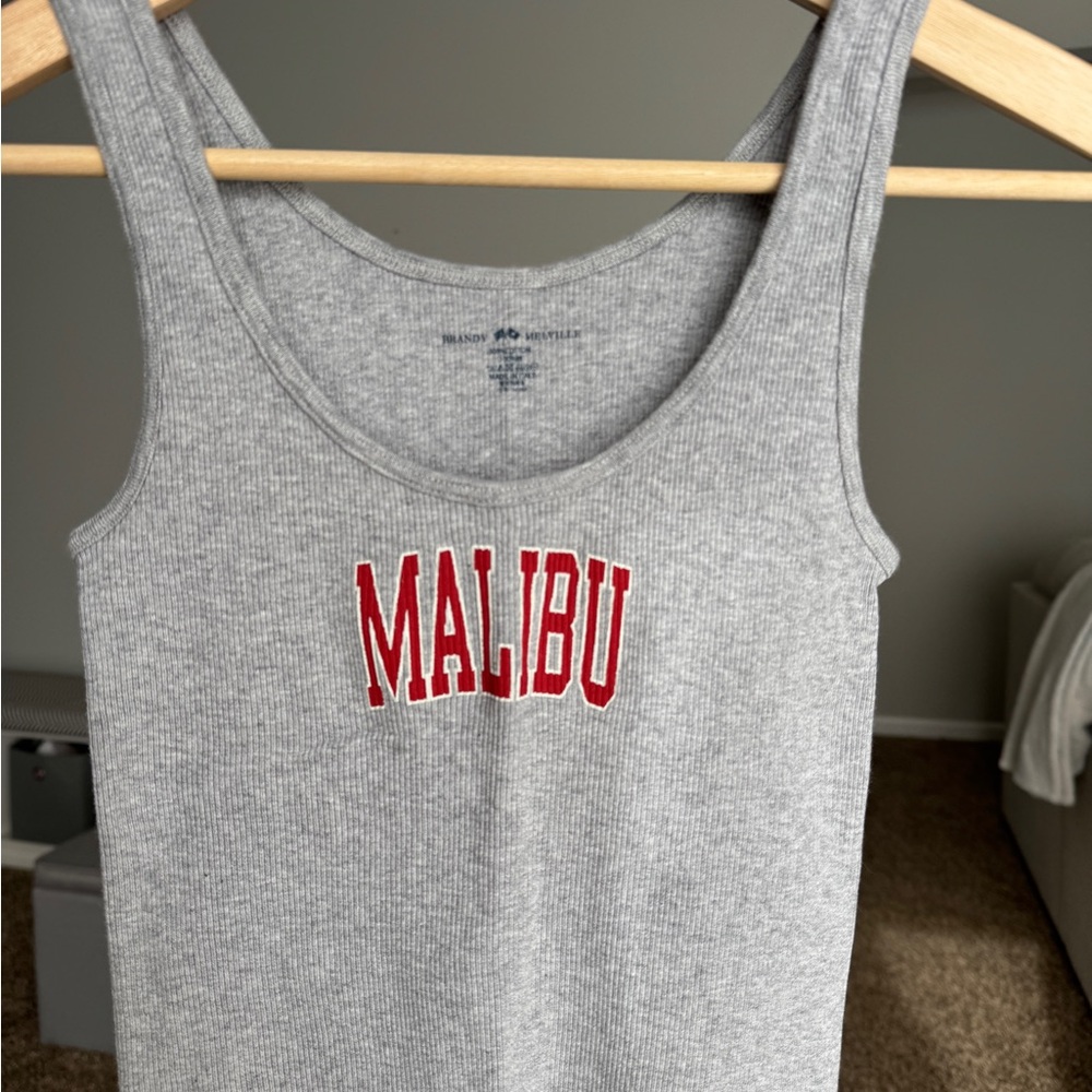 Gray Brandy Melville Tank Top with Red Malibu Print